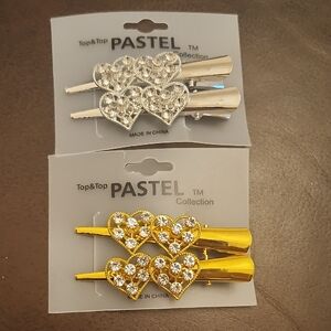 Pastels Gold and Silver Heart Hair Clips